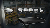 Warehouse security camera placement diagram — five-zone model for loading docks, aisles, and perimeter