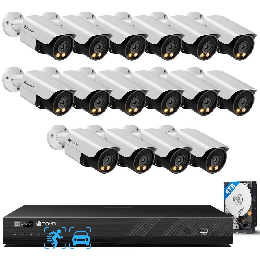 4COVR 5mp smart dual light security camera system with 16ch nvr and 16 bullet cameras