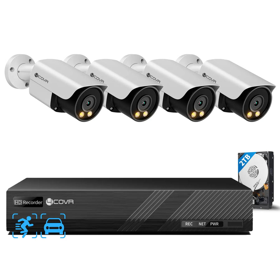 4COVR 5mp smart dual light security camera system with 8ch nvr and 4 bullet cameras