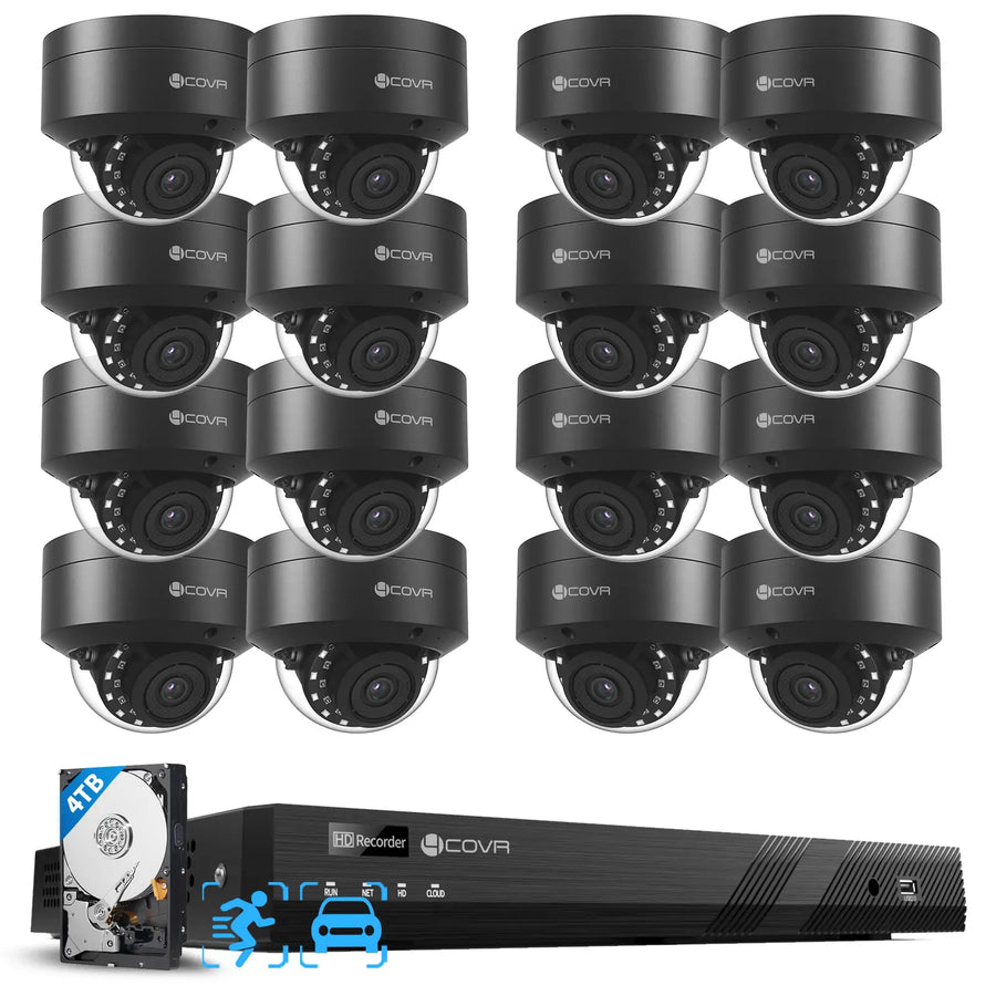 4COVR 5mp vandal proof security camera system with 16ch nvr and 16 dome cameras black